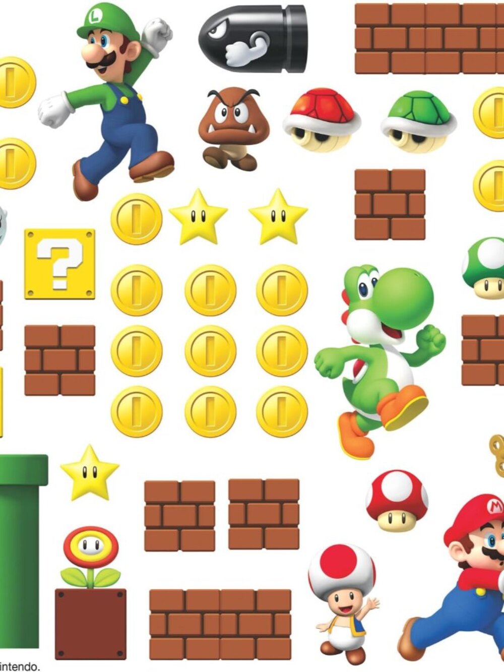 Nintendo New Super Mario Bros Build a Scene Peel and Stick Wall Decals, Multicol